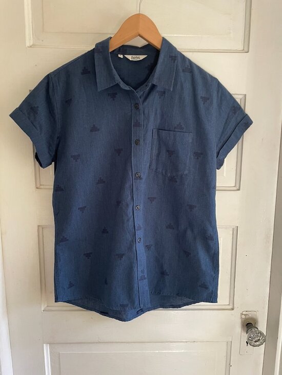 Bridge & Burn Tops - Bridge & Burn Blue & Black Bea Shirt Cotton Hemp Blend S
